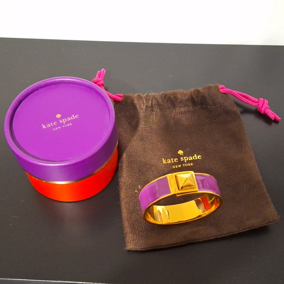 KATE SPADE NY PURPLE BAJA ROSE HINGED TURN LOCK PYRAMID BANGLE BRACELET CUFF - Picture 4 of 9